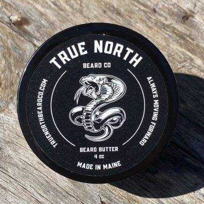 True North Beard Co Beard Butter Top Label Cobra Always Moving Forward Made in Maine 4oz